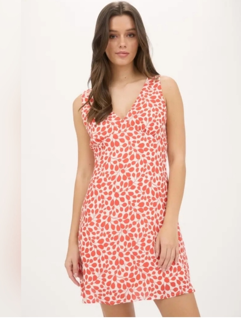 Leaf Pattern V Neck Sleeveless Mini Dress